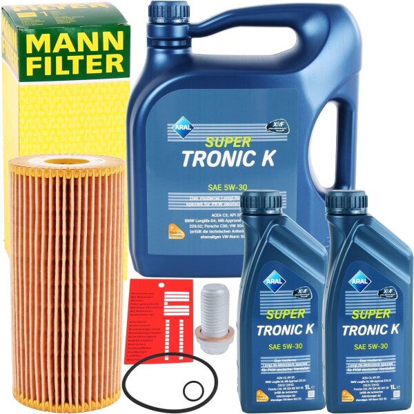 Mann-Filter Ölfilter + ARAL Super Tronic K Motoröl 5W-30, VW 504.00 507.00, 7Ll