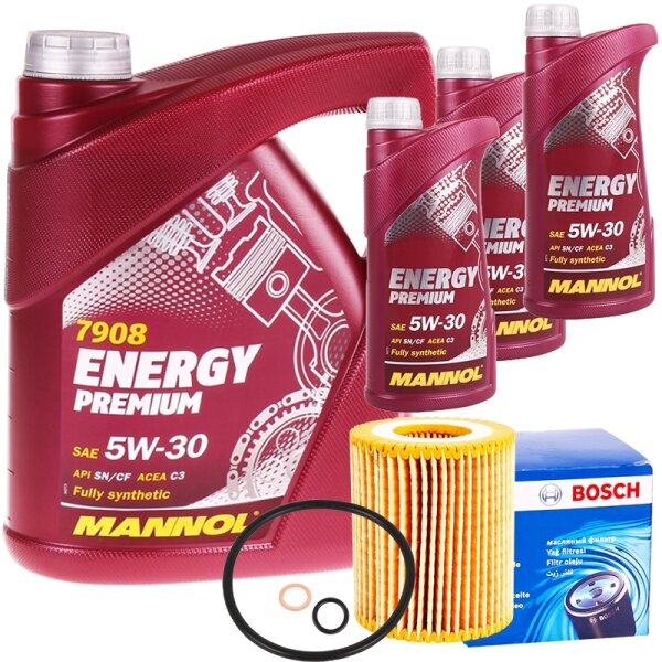 Bosch Ölfilter1457429269 + 8 L Mannol Energy Premium 5W-30, Longlife-04