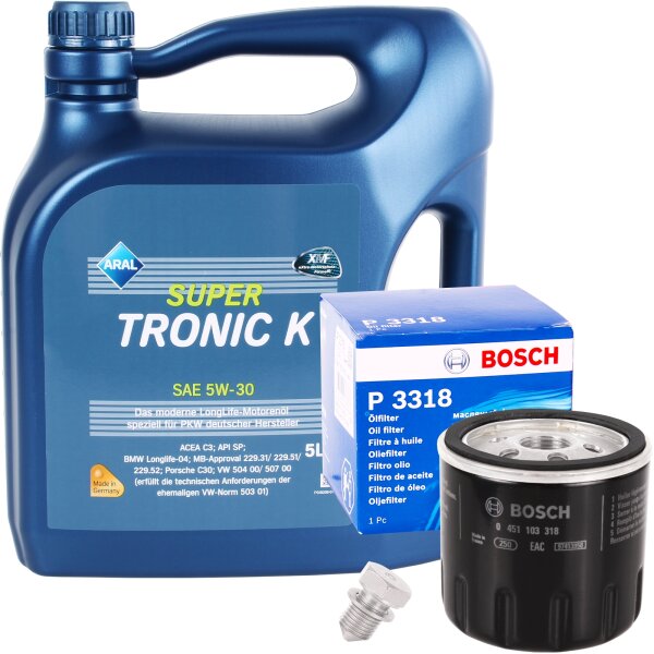 Bosch Ölfilter + Aral Super Tronic 5W-30, 5L