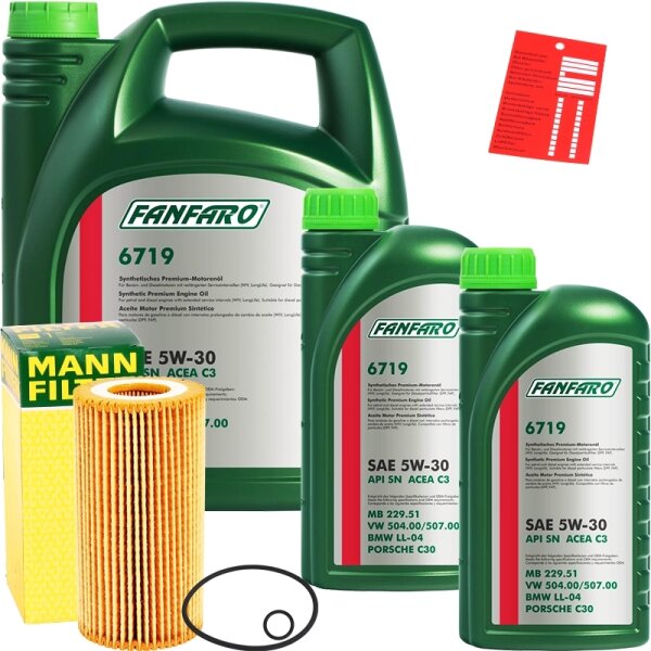 Mann-Filter Ölfilter + FANFARO 5W-30 MB 229.51, 7 Liter