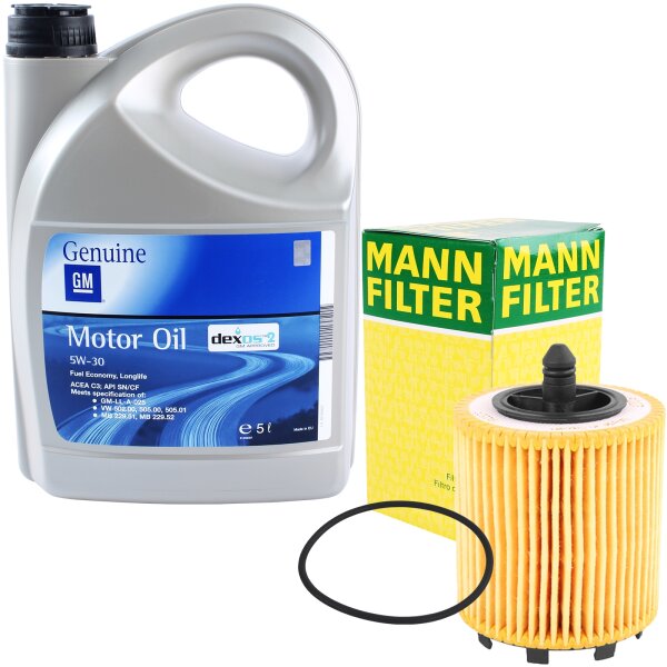 MANN-FILTER Ölfilter + OPEL GM 5W-30 dexos2 Motoröl 5L