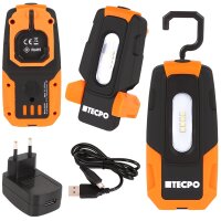 TECPO LED AKKU Werkstattlampe mit Powerbank Funktion, 300 lumen, 6500K + COB-LED Arbeitsleuchte, 400 Lumen
