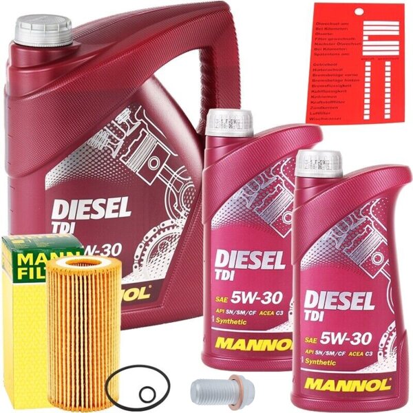 Mann-Filter Ölfilter + MANNOL Diesel TDI 5W-30 Motoröl API SN/CF 7 Liter