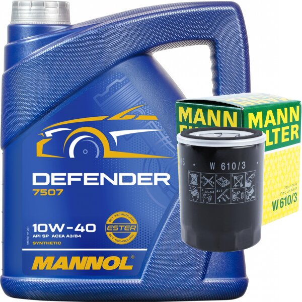 MANN-FILTER Ölfilter + MANNOL Defender 10W-40 Motoröl, 5 Liter