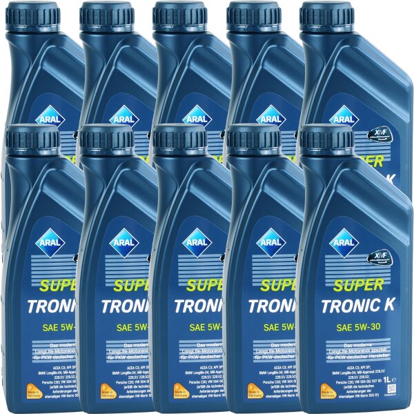 10x ARAL Super Tronic K Motoröl 5W-30, VW 504.00 507.00, 1L