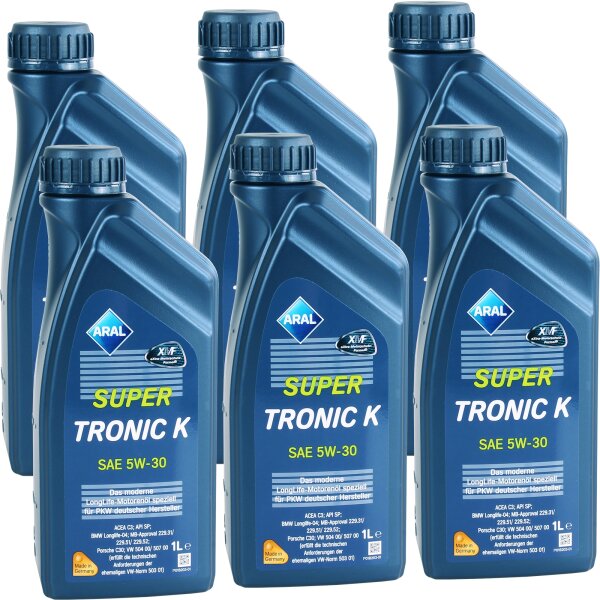 6x ARAL Super Tronic K Motoröl 5W-30, VW 504.00 507.00, 1L