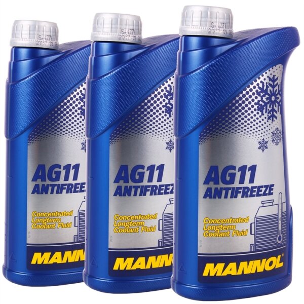 3x MANNOL Antifreeze AG11 (- 40°C) Blau, 1L