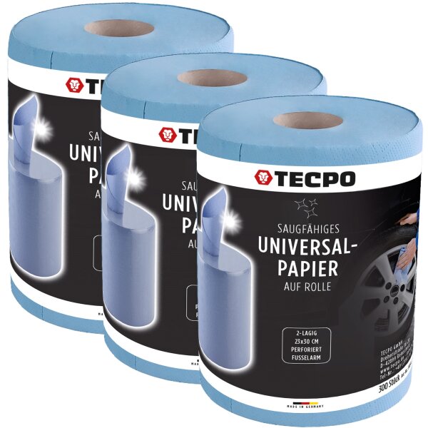 3x TECPO Putzrolle blau 2-lagig, 23x30 cm, MINI-300