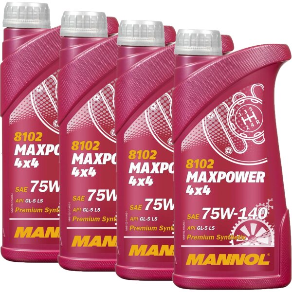 4x MANNOL MAXPOWER 4x4 SAE 75W-140 API GL, 1L