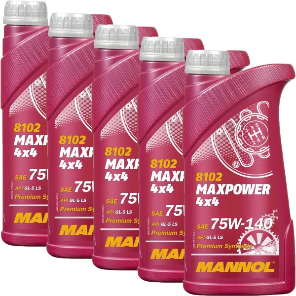 5x MANNOL MAXPOWER 4x4 SAE 75W-140 API GL-5 LS, 1L