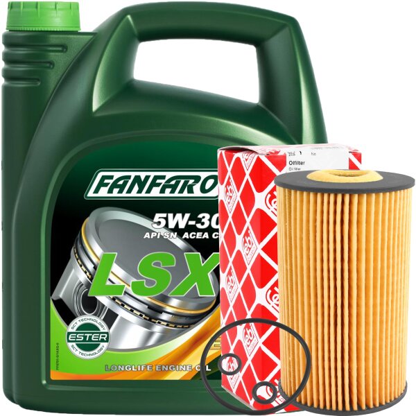 FEBI Ölfilter + FANFARO 5W-30 LSX Longlife III, 5 Liter