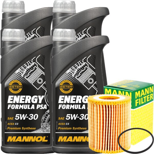 MANN-FILTER Ölfilter + MANNOL Energy Formula PSA 5W-30, 4 Liter