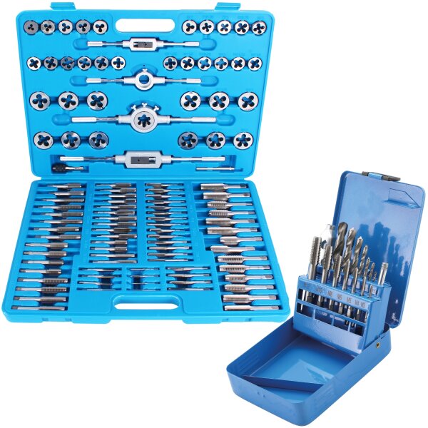 TECPO Gewindeschneider Satz, M2-M18, 110-tlg. + BGS Gewindeschneid-/HSS-Bohrer-Satz, M3 - M12 / 2,5 - 10,2mm