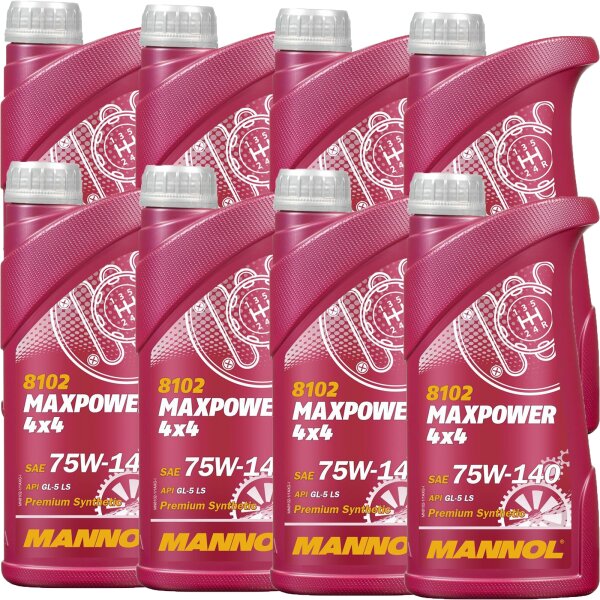 8x MANNOL MAXPOWER 4x4 SAE 75W-140 API GL, 1L