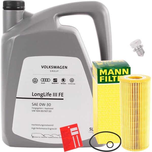 Mann-Filter Ölfilter + VAG Original 0W-30 Motoröl LongLife III 3 FE, 5 Liter