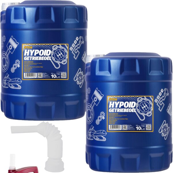 2x MANNOL Hypoid Getriebeoel 80W-90 API GL 4/GL 5 LS, 10L + Trichter
