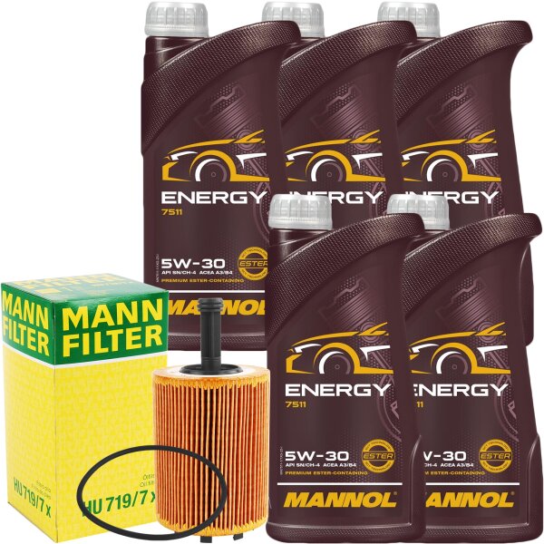 MANN-FILTER Ölfilter + MANNOL 5W-30 ENERGY 5x1 Liter
