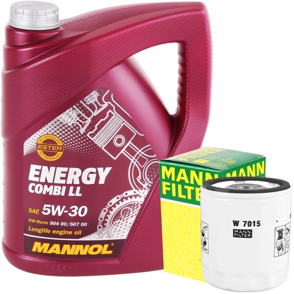 MANN-FILTER Ölfilter + MANNOL Energy Combi LL 5W-30, 5 Liter
