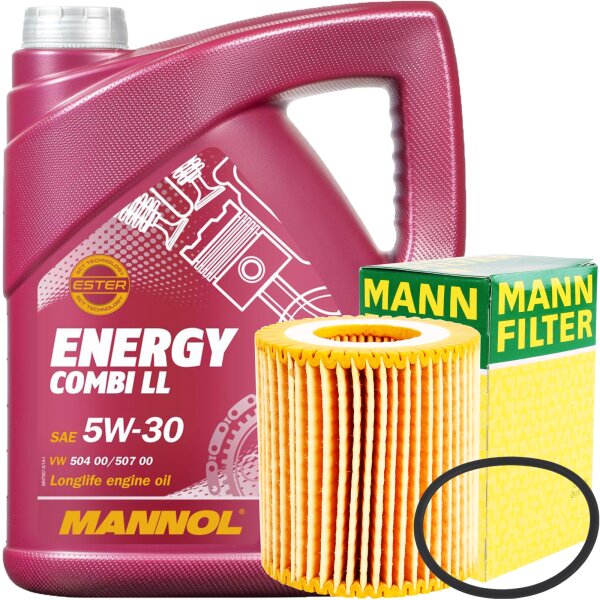 MANN-FILTER Ölfilter + MANNOL Energy Combi LL 5W-30, 5 Liter