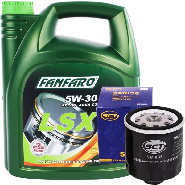 SCT Germany Ölfilter + FANFARO 5W-30 LSX Longlife III, 5 Liter