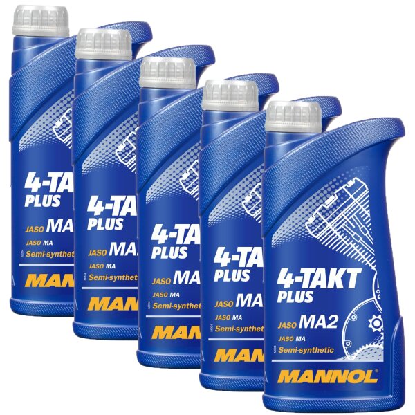 5x MANNOL 4-Takt Plus Motorrad Öl API SL, 1L