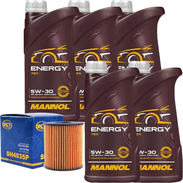 SCT Ölfilter + MANNOL 5W-30 ENERGY 5x1 Liter
