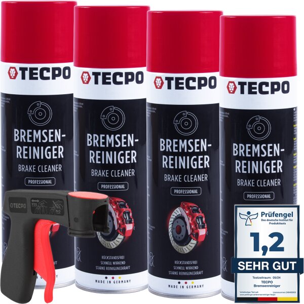 4x TECPO Bremsenreiniger Universal Reiniger, 500 ml + Pistolengriff