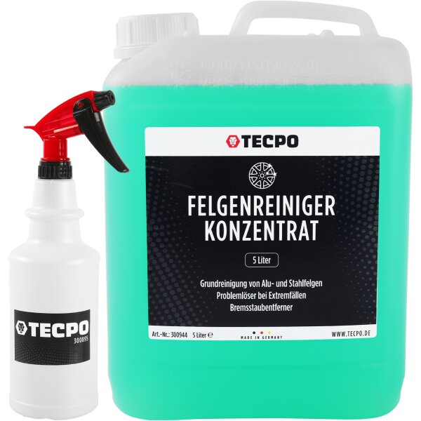 TECPO Felgenreiniger Konzentrat, 5L + Sprühflasche aus PE 750 ml