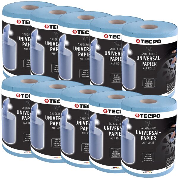 10x TECPO Putzrolle blau 2-lagig, 23x30 cm, MINI-300