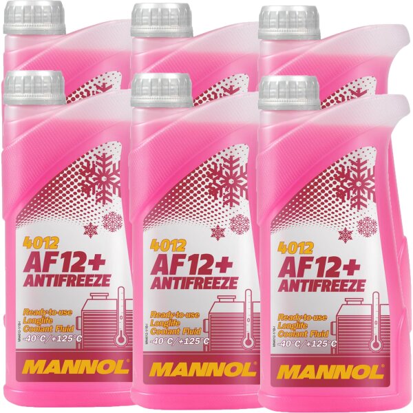 6x MANNOL Longlife Kühlerfrostschutz AF12+, 1 Liter