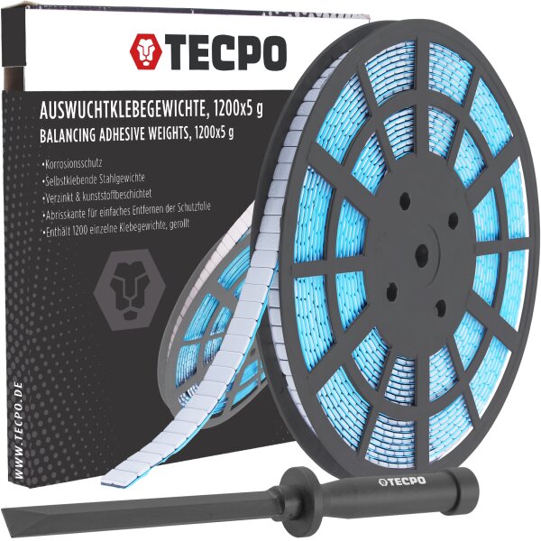 TECPO Auswucht Klebegewichte 1200x5g in Rolle + Schaber