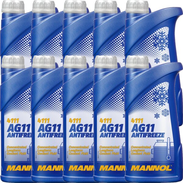 10x MANNOL Antifreeze AG11 (- 40°C) Blau, 1L