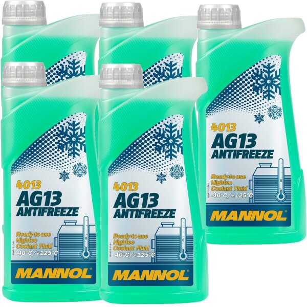 5x MANNOL Hightec Antifreeze AG13 -40°C, Grün, 1L