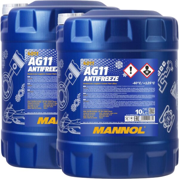 2x MANNOL Antifreeze AG11 Kühlerfrostschutz (- 40°C) Blau, 10L