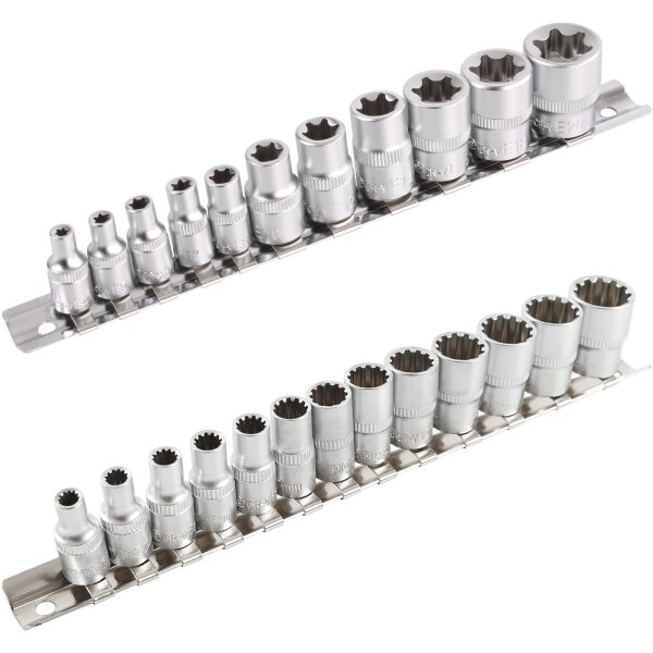 TECPO Vielzahn Steckschlüssel Satz 1/4 Zoll + TECPO Außen Torx Stecknüsse Satz