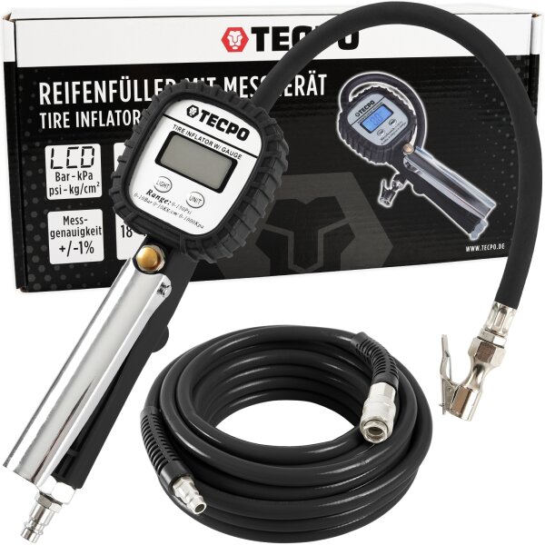 TECPO Digital Reifenfüllpistole + Druckluftschlauch 10m