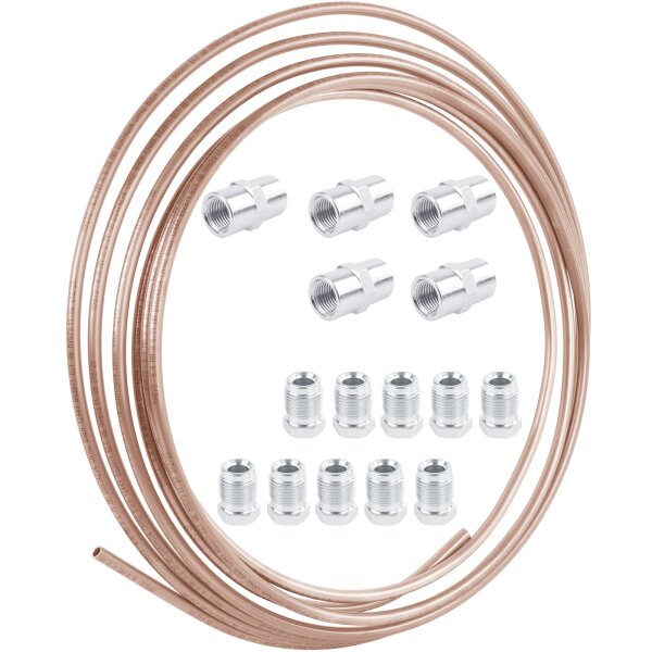Kupfer-Nickel Bremsleitung5m, 6mm, 10x Schrauben, 5x Verbinder