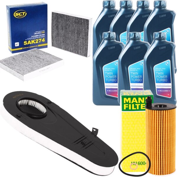 SCT Luftfilter + Innenraumfilter Aktivkohle + Ölfilter + BMW Öl 5W-30, 7 Liter