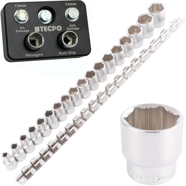 TECPO Anti-Rutsch- Steckschlüssel-Satz, 1/2", 8-32 mm, 18-tlg.