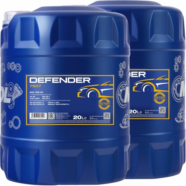 2x MANNOL Defender 10W-40 Motoröl API SN, 20L
