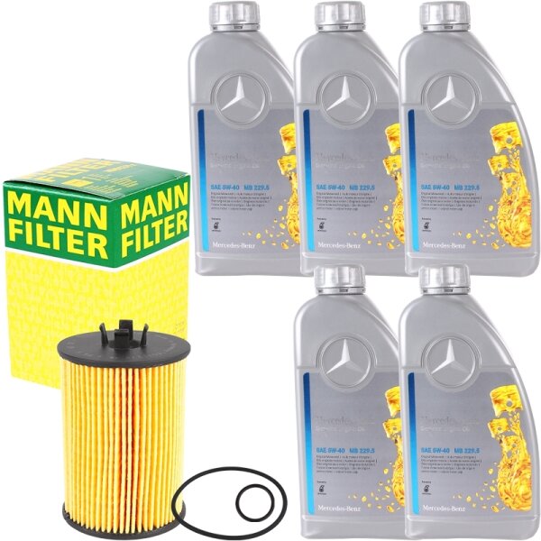 MANN-FILTER Ölfilter + 5W-40 Mercedes Benz Motoröl MB 229.5, 5x1 Liter