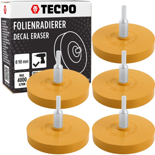 5x TECPO Folienradierer Etiketten Klebereste Aufkleber Entferner Ø 90 mm