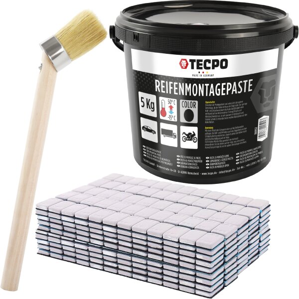 TECPO Reifenmontagepaste schwarz 5 kg + Pinsel + Klebegewichte 600-teilig