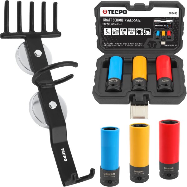 TECPO Druckluft Magnethalter für Hebebühne + Schoneinsätze 17-19-21 mm