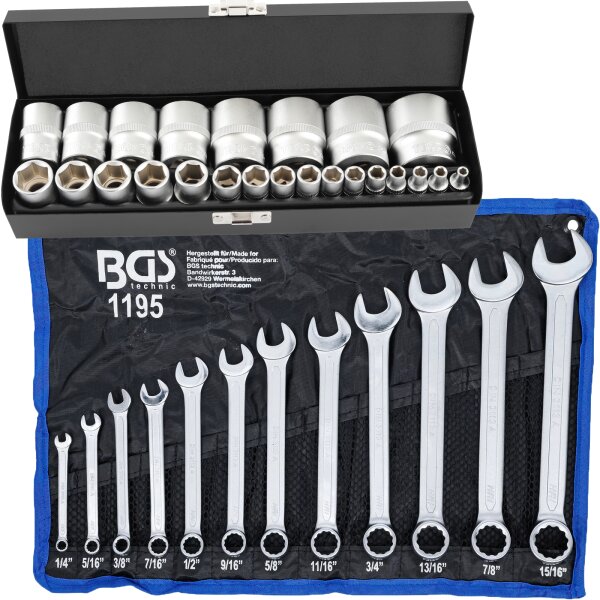 TECPO Zoll Werkzeug Nüsse 24-teilig Steckschlüssel Satz mit BGS  Maulringschlüssel Set