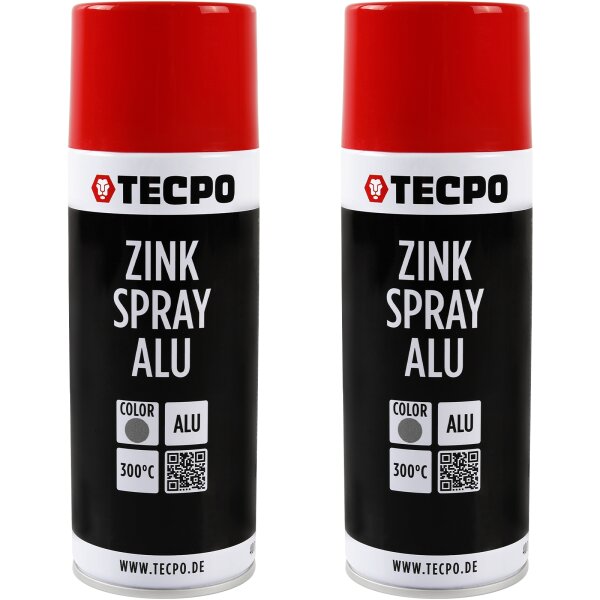 2x TECPO Zink Spray ALU Hell 400 ml bis 300°C Grundierung Rostschutz Korrosionsschutz