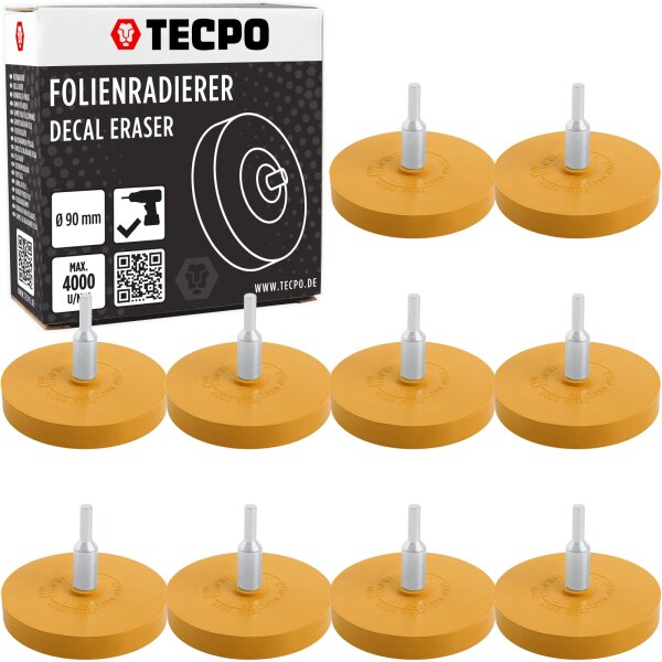 10x TECPO Folienradierer Etiketten Klebereste Aufkleber Entferner Ø 90 mm