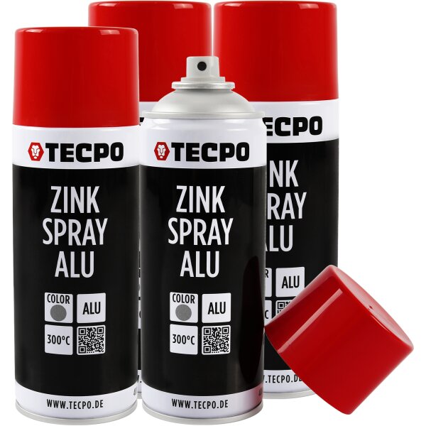 4x TECPO Zink Spray ALU Hell 400 ml bis 300°C Grundierung Rostschutz Korrosionsschutz