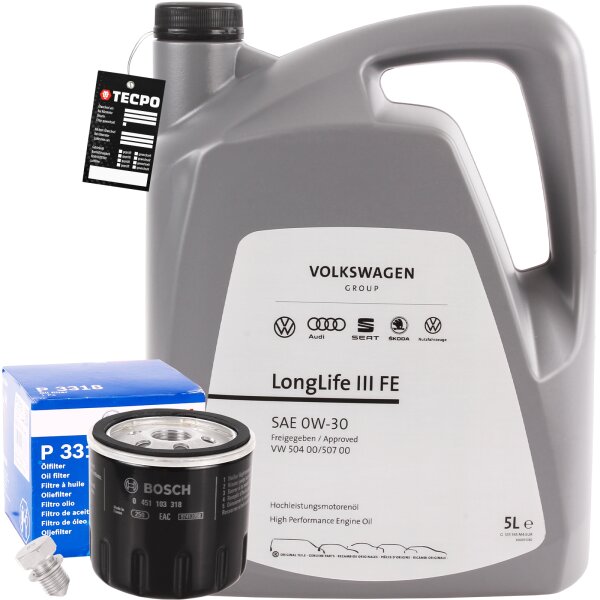 BOSCH Ölfilter + OE VAG VW AUDI 0W-30 Öl, 5 Liter