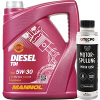 MANNOL Diesel TDI 5W-30 Motoröl, 5L + Motorspülung Motor Flush Motorreiniger 300 ml
